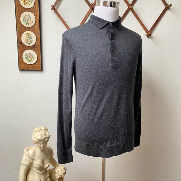 Bonobos Merino Wool Silk Grey Collared Pullover Slim Fit Sweater men’s Medium - Picture 5 of 14